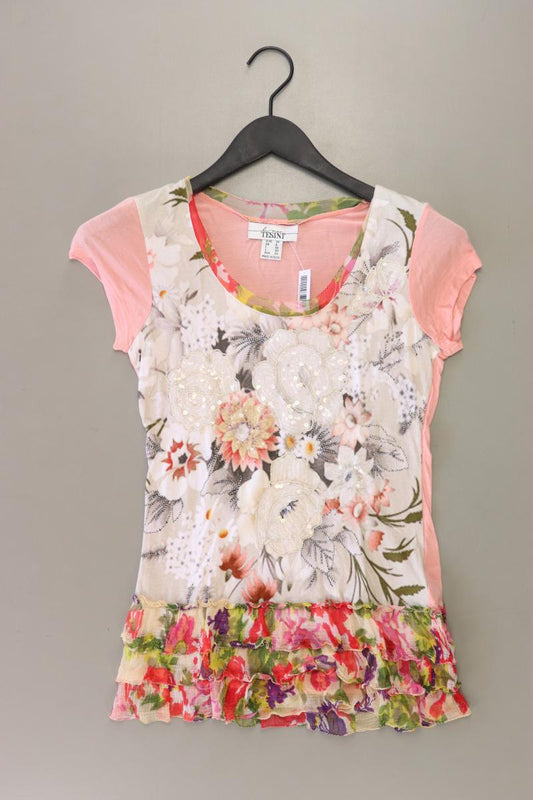 Tesini Printshirt Gr. 34 mit Blumenmuster Kurzarm rosa aus Viskose