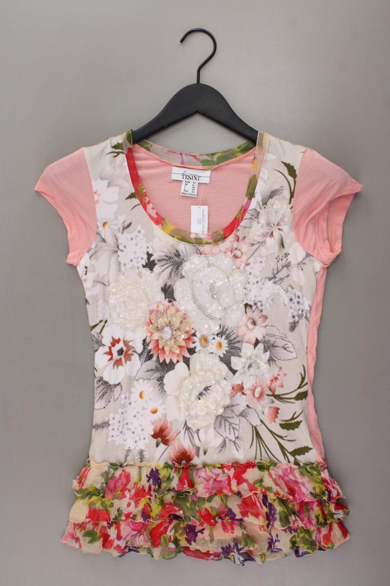 Tesini Printshirt Gr. 34 mit Blumenmuster Kurzarm rosa aus Viskose