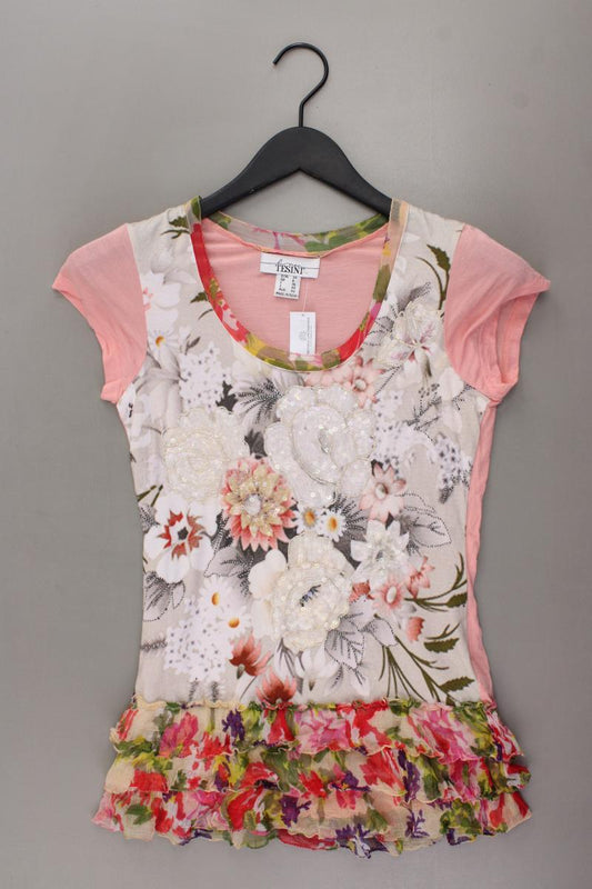 Tesini Printshirt Gr. 34 mit Blumenmuster Kurzarm rosa aus Viskose