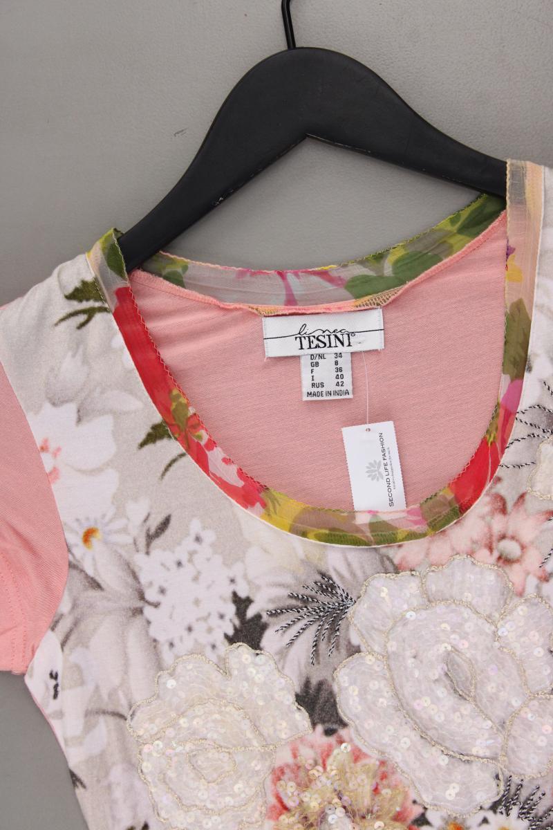 Tesini Printshirt Gr. 34 mit Blumenmuster Kurzarm rosa aus Viskose