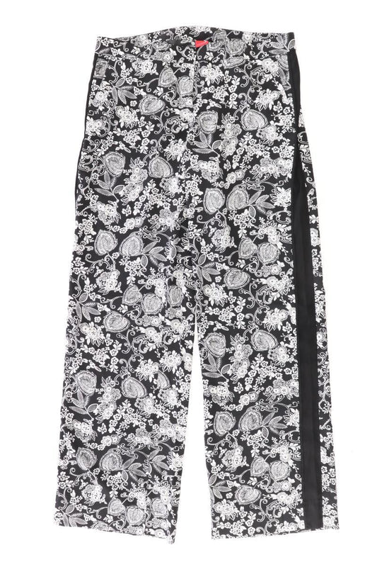 Stoffhose Gr. 40 mit Blumenmuster schwarz aus Polyester