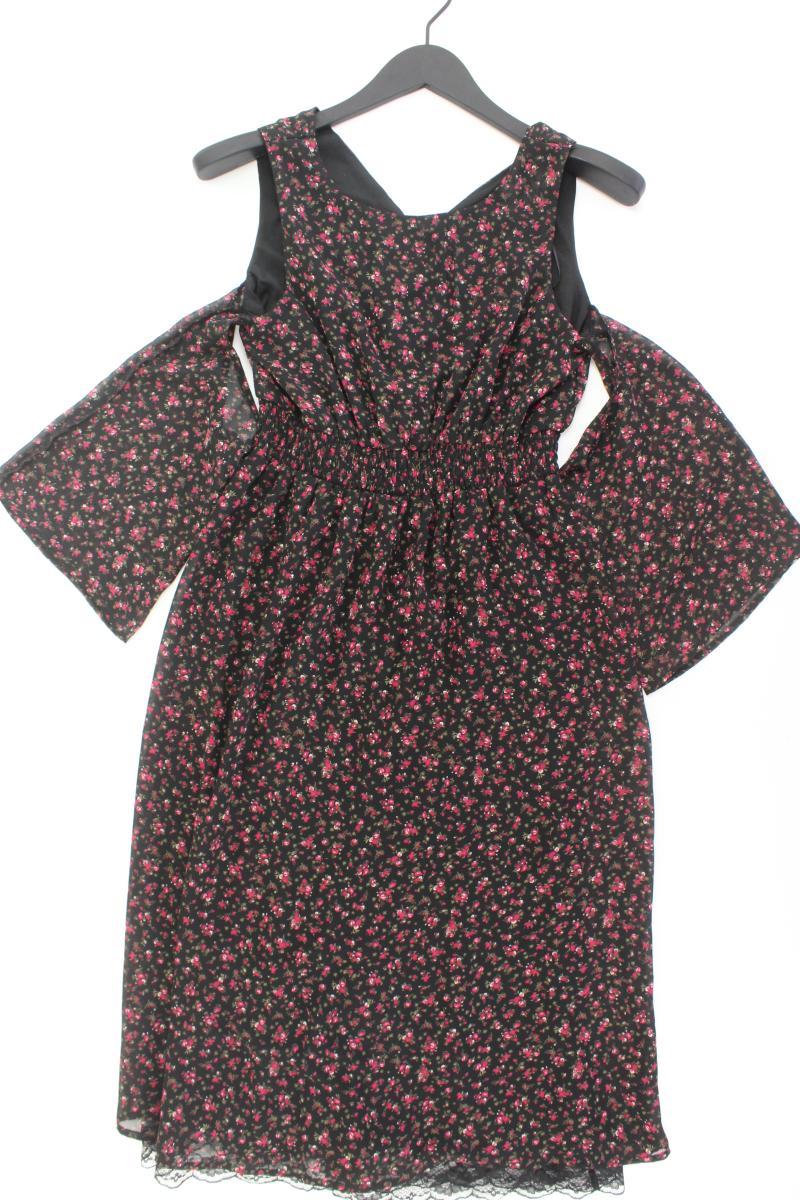 Chiffonkleid Gr. 38 mit Blumenmuster 3/4 Ärmel schwarz