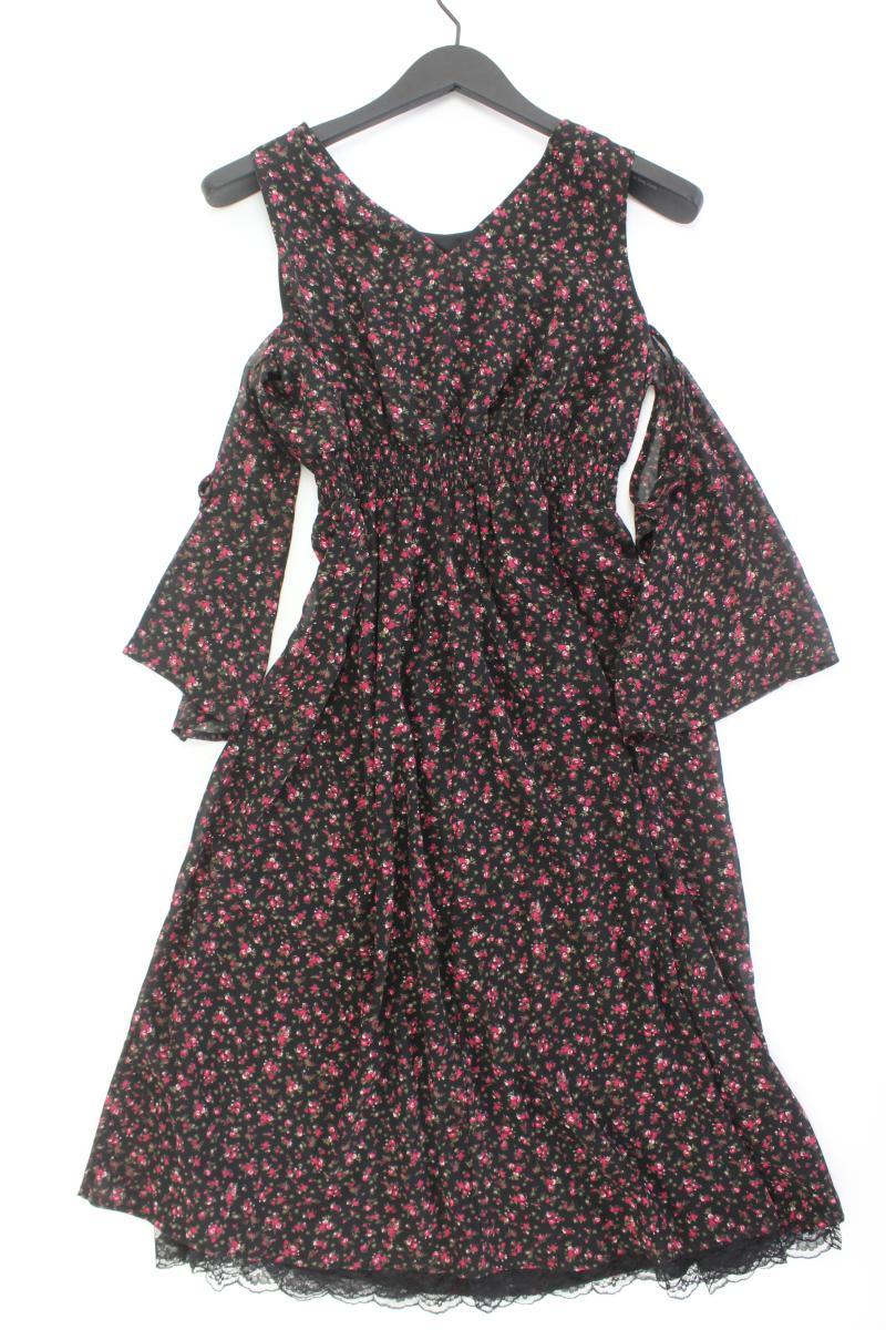 Chiffonkleid Gr. 38 mit Blumenmuster 3/4 Ärmel schwarz