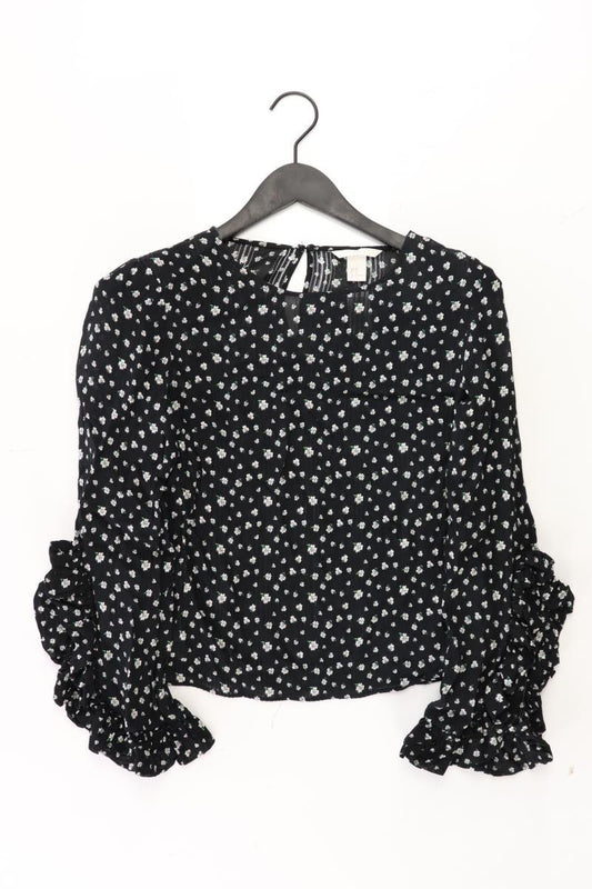 H&M Langarmbluse Gr. 36 mit Blumenmuster schwarz aus Polyester