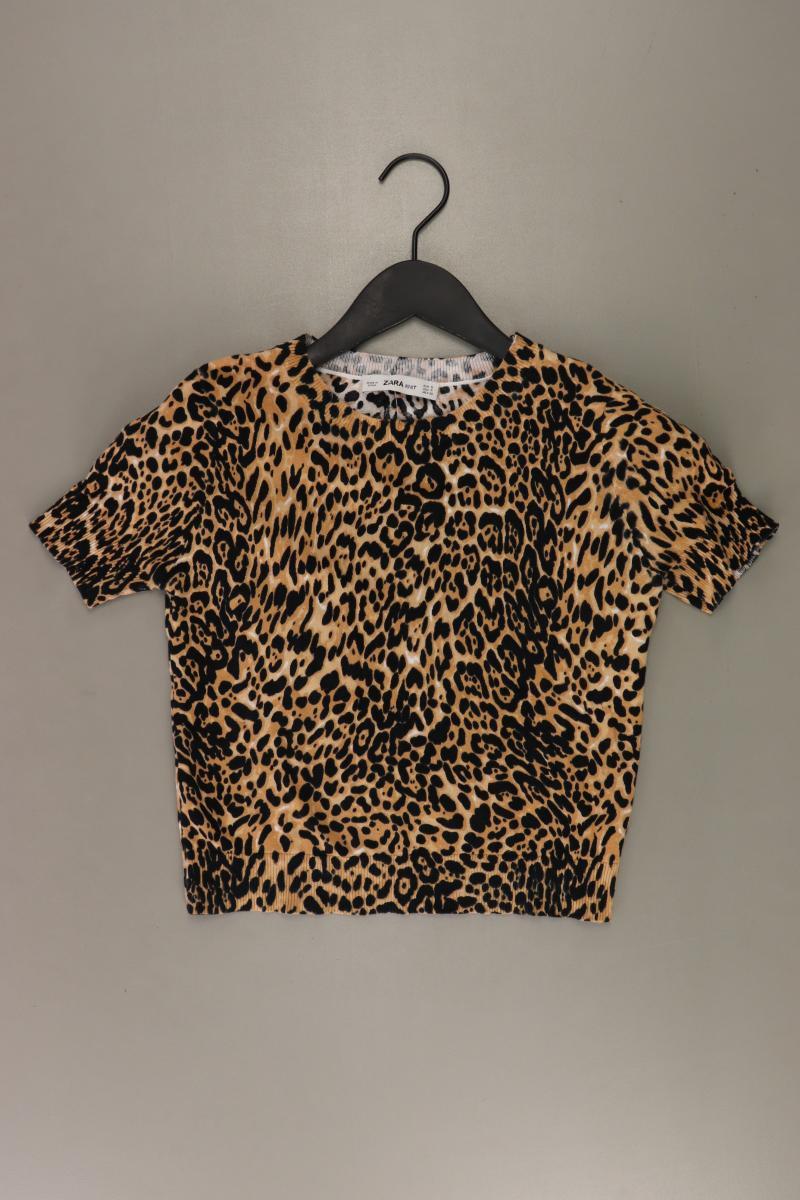 Zara Cropped Shirt Gr. S mit Tierdruck Kurzarm braun aus Baumwolle