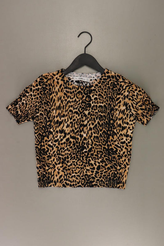 Zara Cropped Shirt Gr. S mit Tierdruck Kurzarm braun aus Baumwolle