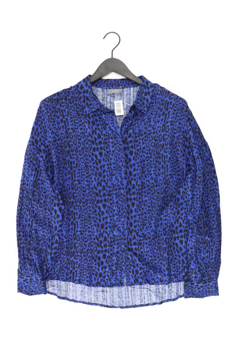 Langarmbluse Gr. 42 mit Tierdruck blau aus Viskose