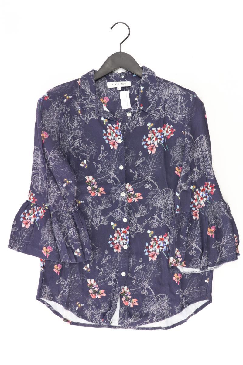 Studio Italy Bluse Gr. 40 mit Blumenmuster Trompetenärmel blau aus Viskose