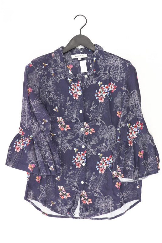 Studio Italy Bluse Gr. 40 mit Blumenmuster Trompetenärmel blau aus Viskose