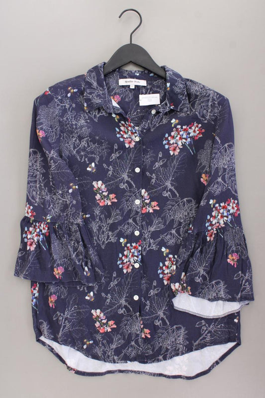 Studio Italy Classic Bluse Gr. 40 mit Blumenmuster Trompetenärmel blau