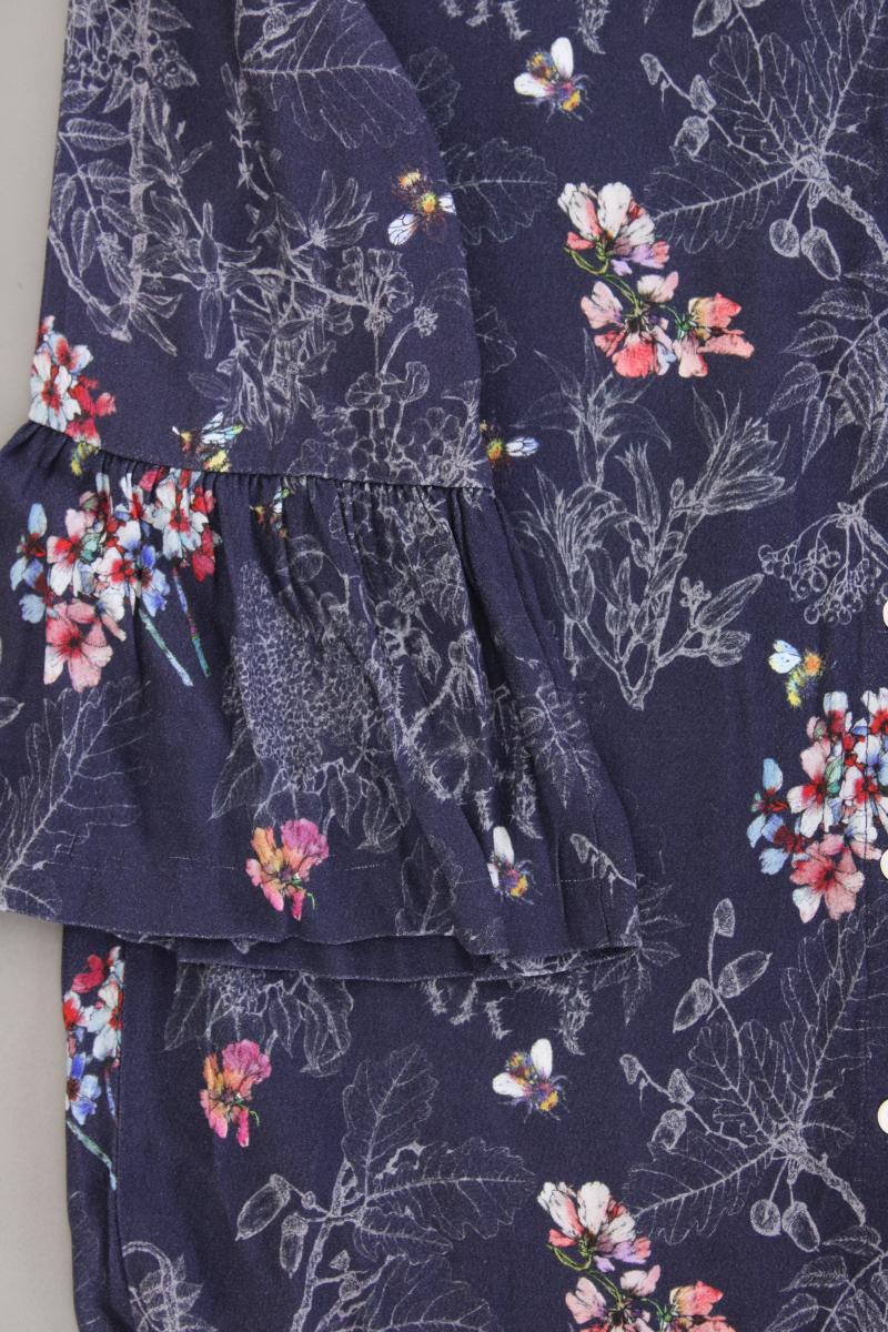 Studio Italy Classic Bluse Gr. 40 mit Blumenmuster Trompetenärmel blau