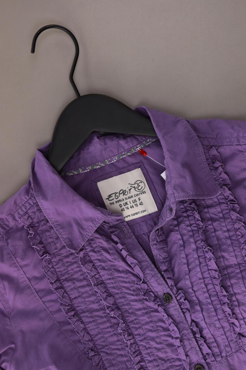 Esprit Rüschenbluse Gr. 40 Langarm lila aus Baumwolle
