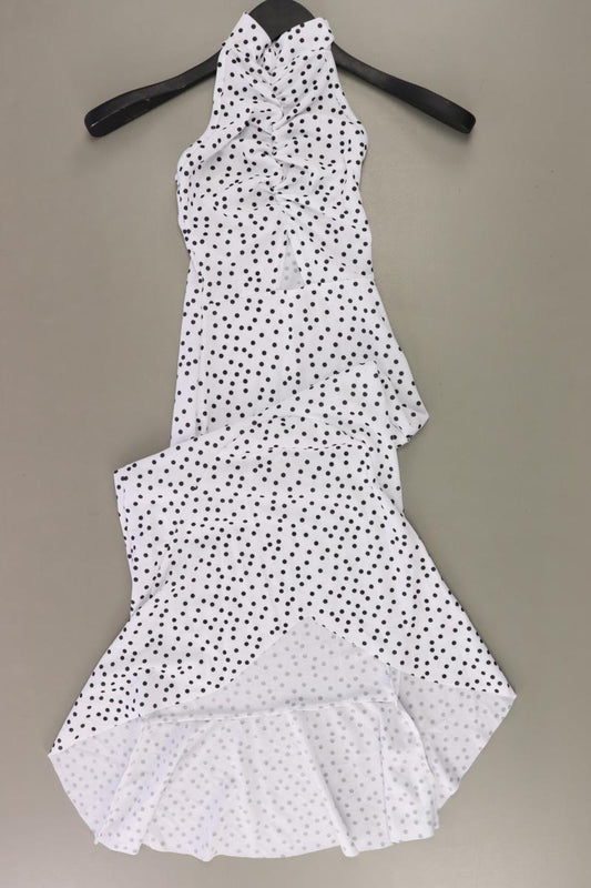 Prettylittlething Neckholderkleid Gr. 32 gepunktet neuwertig Träger weiß