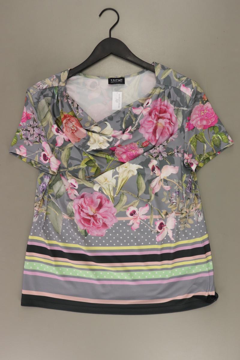 Taifun Kurzarmbluse Gr. 42 mit Blumenmuster neuwertig grau aus Polyester