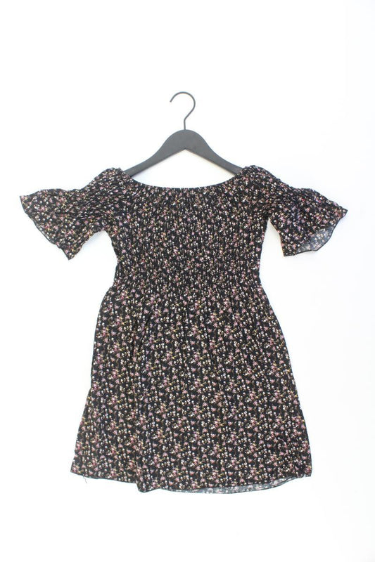 Stretchkleid Gr. XS mit Blumenmuster Kurzarm mit Carmen-Ausschnitt schwarz