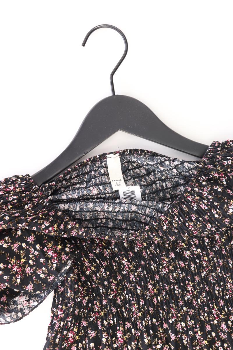 Stretchkleid Gr. XS mit Blumenmuster Kurzarm mit Carmen-Ausschnitt schwarz