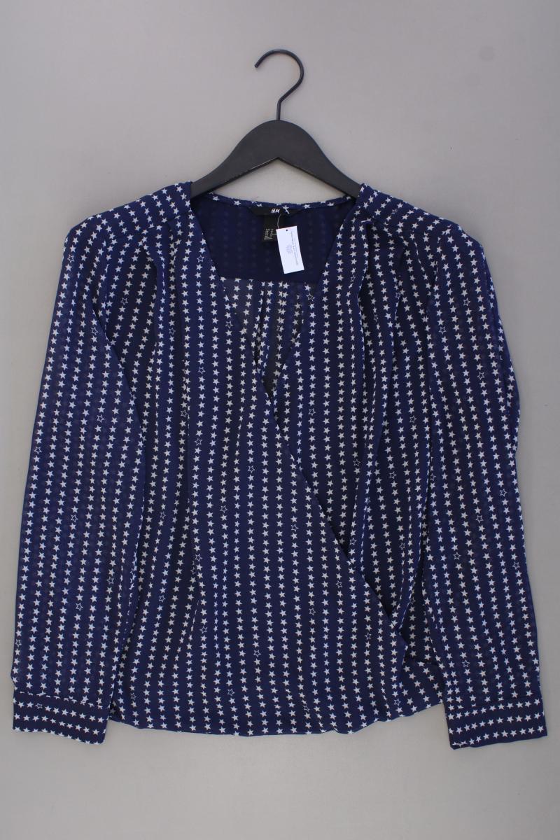 H&M Langarmbluse mit Sternenmuster Gr. 44 blau aus Polyester