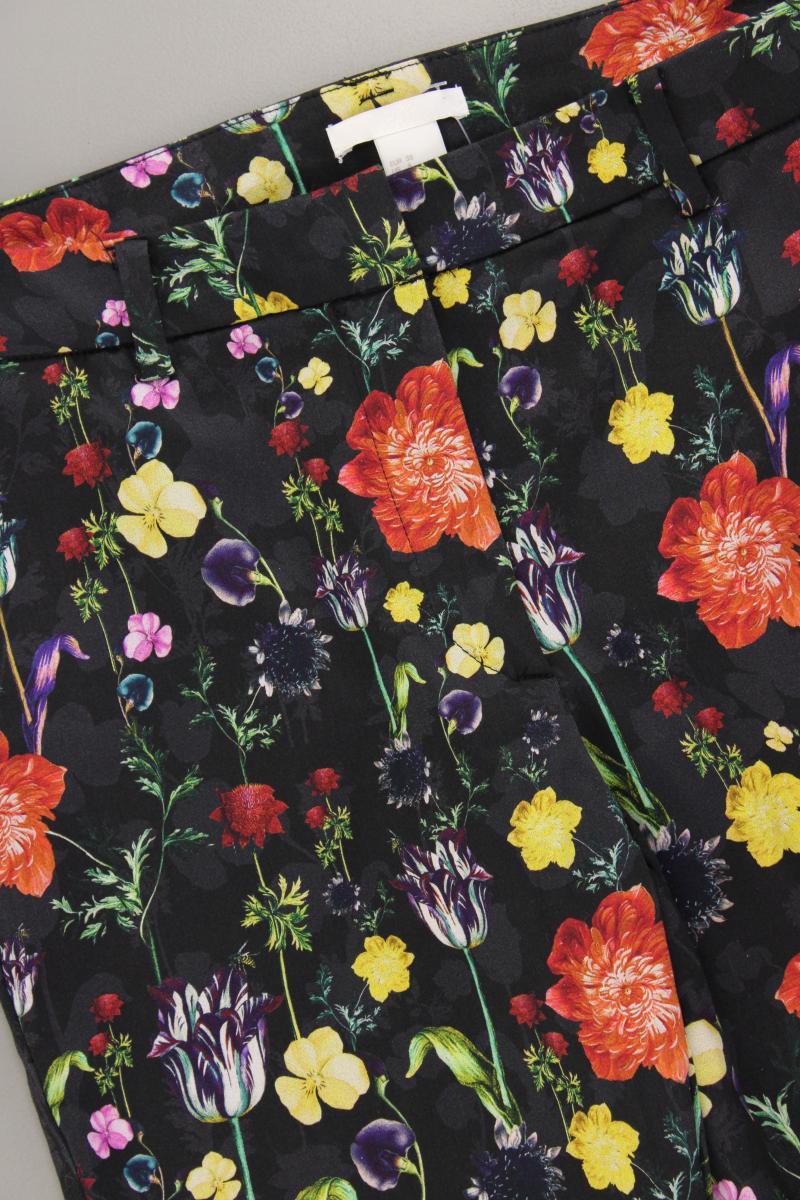 H&M Stoffhose Gr. 38 mit Blumenmuster schwarz aus Baumwolle
