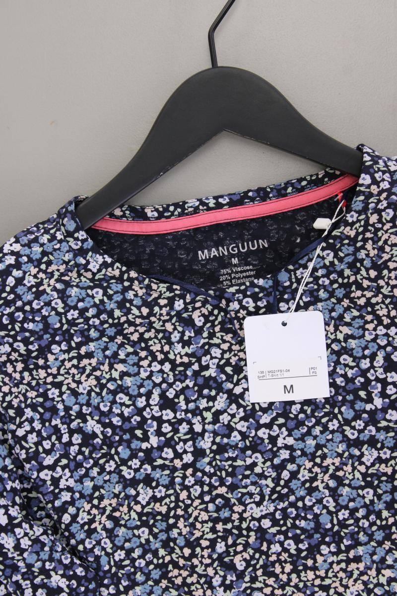 Manguun Oversize-Shirt Gr. M mit Blumenmuster neu mit Etikett 3/4 Ärmel blau