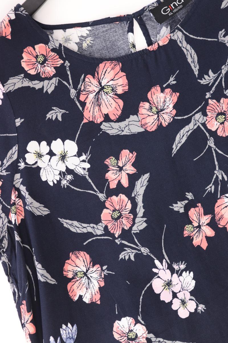 Gina Bluse Gr. 46/48 mit Blumenmuster Kurzarm blau aus Viskose