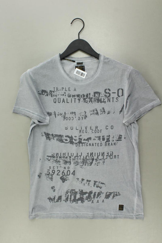 s.Oliver Printshirt für Herren Gr. M Kurzarm grau aus Baumwolle