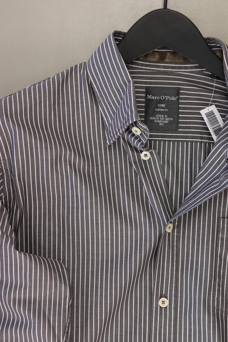 Marc O'Polo Langarmhemd für Herren Gr. L gestreift neuwertig grau aus Baumwolle