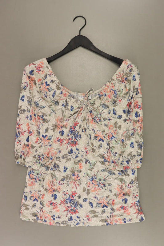 Schluppenbluse Gr. 44 mit Blumenmuster 3/4 Ärmel creme aus Viskose