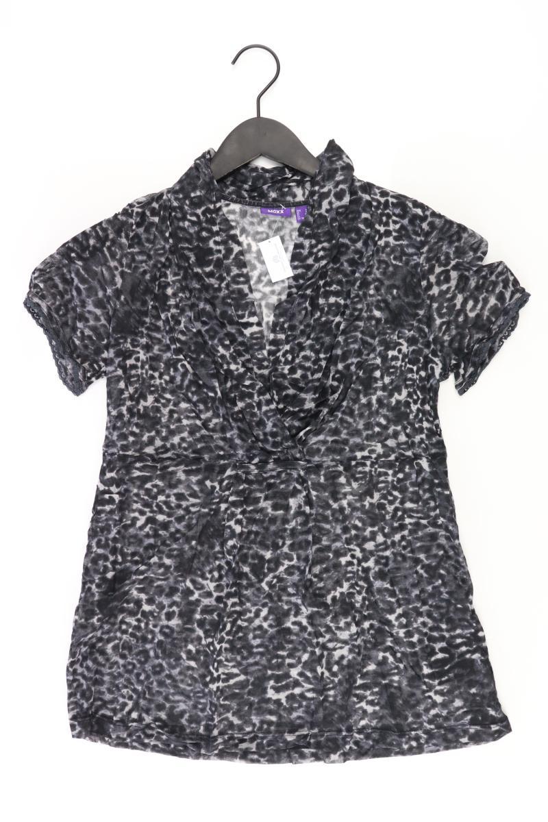 Mexx Mesh Bluse Gr. XL mit Tierdruck Kurzarm grau aus Polyester