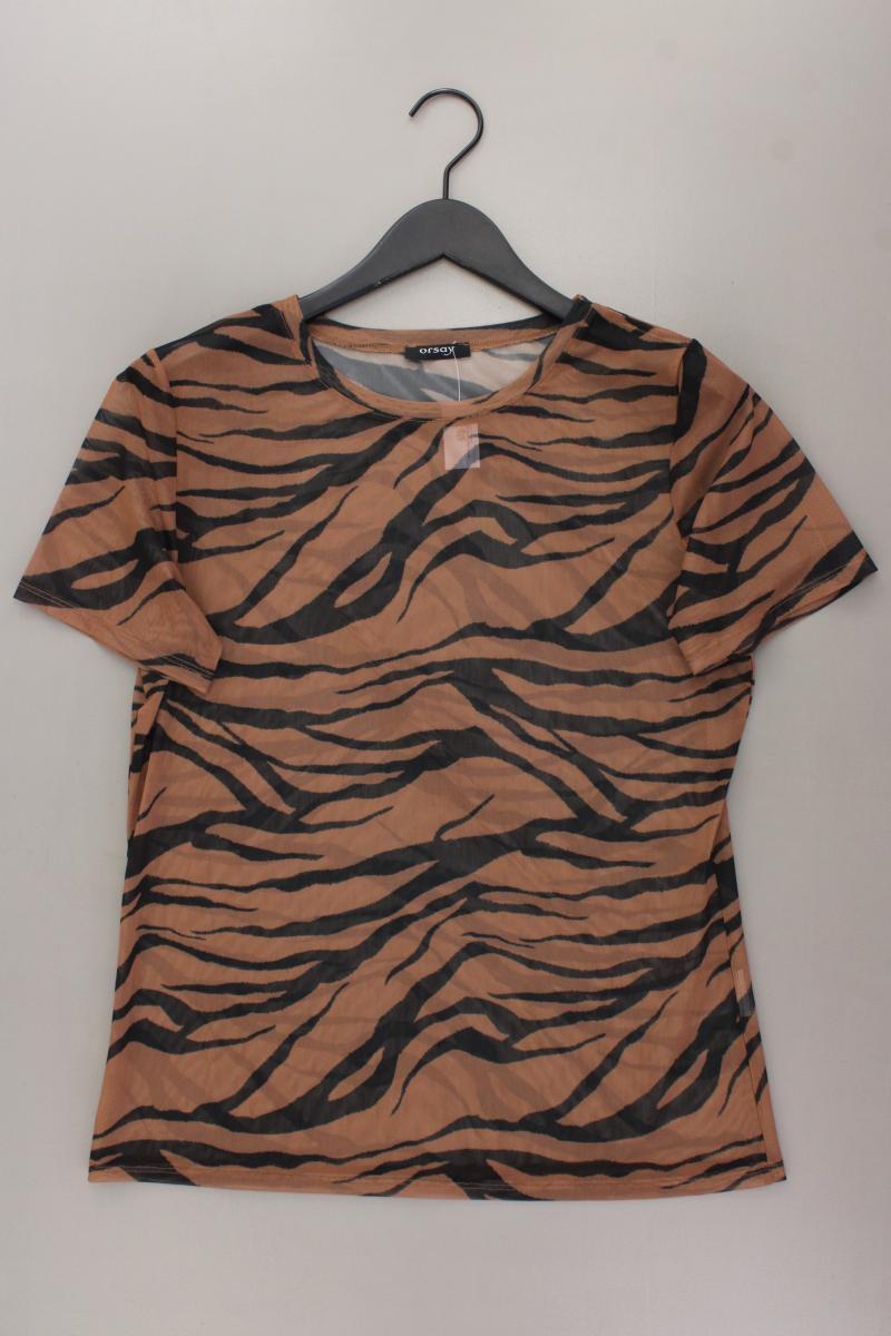 Orsay Mesh Shirt Gr. M mit Tierdruck Kurzarm braun