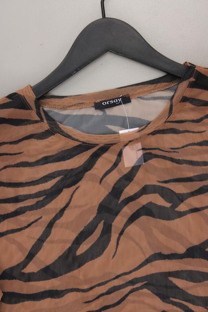 Orsay Mesh Shirt Gr. M mit Tierdruck Kurzarm braun