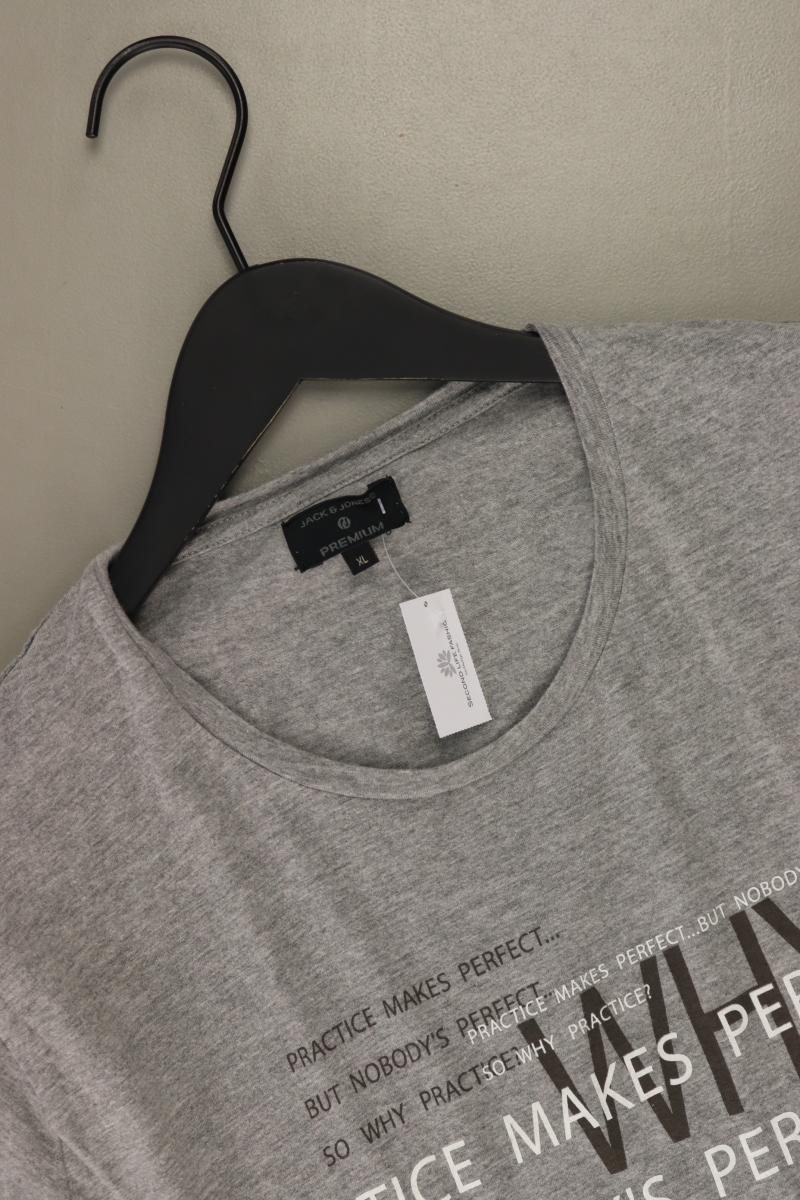 Jack & Jones Printshirt für Herren Gr. XL Kurzarm grau aus Baumwolle