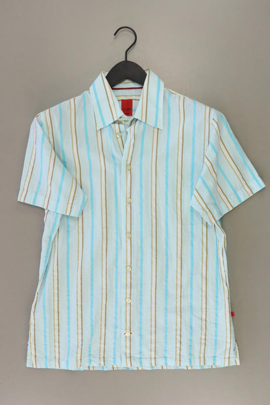 Hatico Kurzarmhemd für Herren Gr. M gestreift Vintage türkis aus Baumwolle