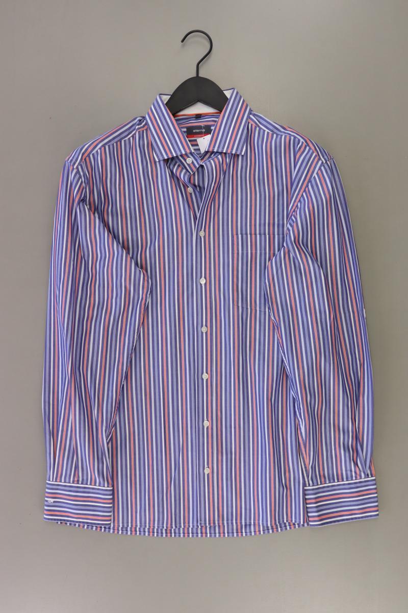 Eterna Langarmhemd für Herren Gr. Hemdgröße 42 gestreift blau aus Baumwolle