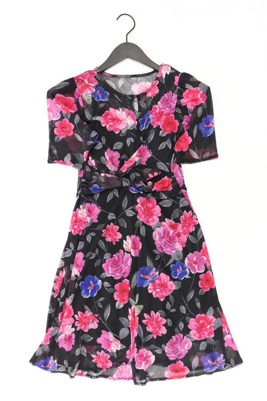 Kurzarmkleid Gr. 34 mit Blumenmuster schwarz aus Polyester