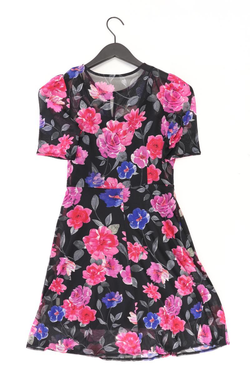 Kurzarmkleid Gr. 34 mit Blumenmuster schwarz aus Polyester