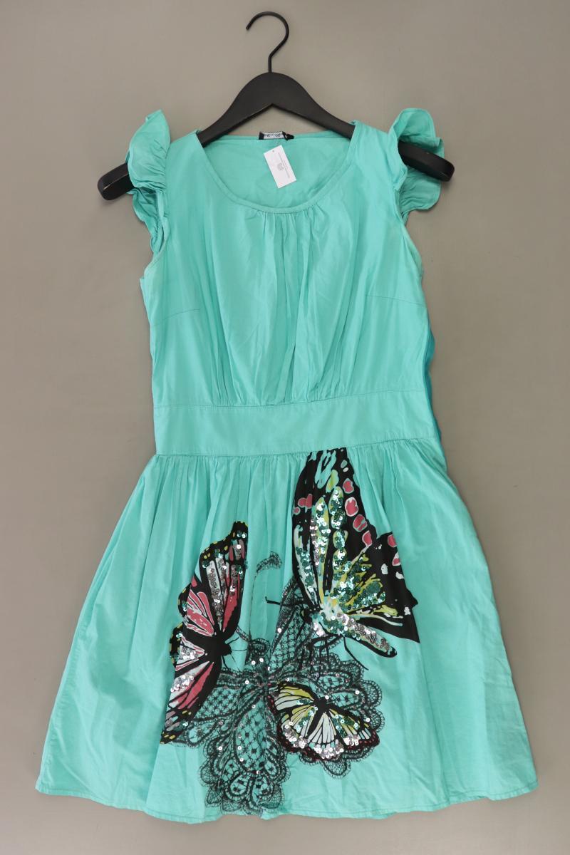 Kurzarmkleid Gr. 40 mit Pailletten türkis aus Baumwolle