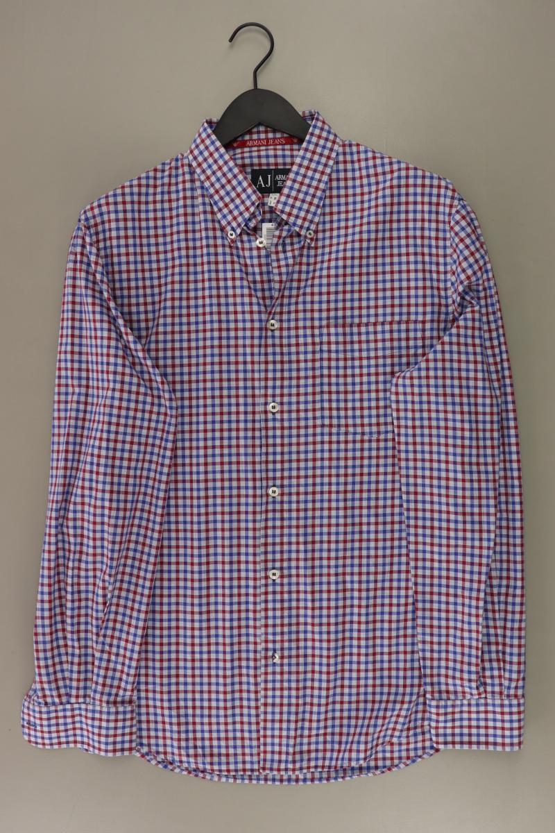 Armani Jeans Karohemd für Herren Gr. XL kariert Langarm blau aus Baumwolle