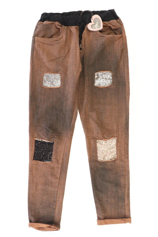 Hose Gr. M neu mit Etikett mit Pailletten braun aus Baumwolle