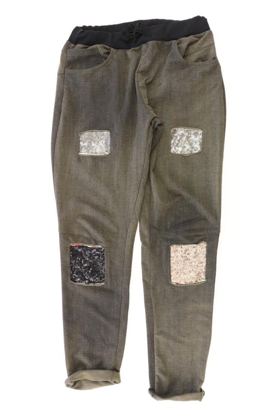 Hose Gr. L mit Pailletten olivgrün