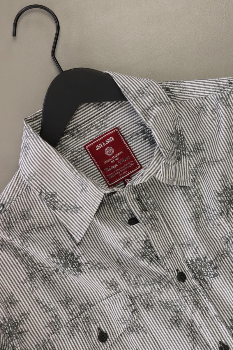 Jack & Jones Langarmhemd für Herren Gr. XL gestreift grau aus Baumwolle
