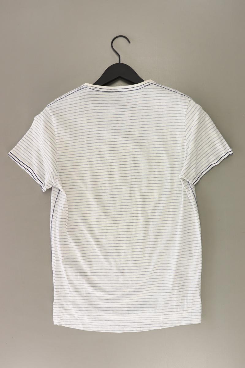 Tom Tailor Printshirt für Herren Gr. S gestreift Kurzarm creme aus Baumwolle