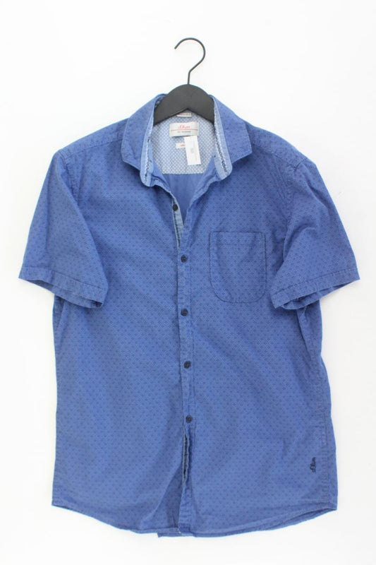 s.Oliver Kurzarmhemd für Herren Gr. M geometrisches Muster blau aus Baumwolle