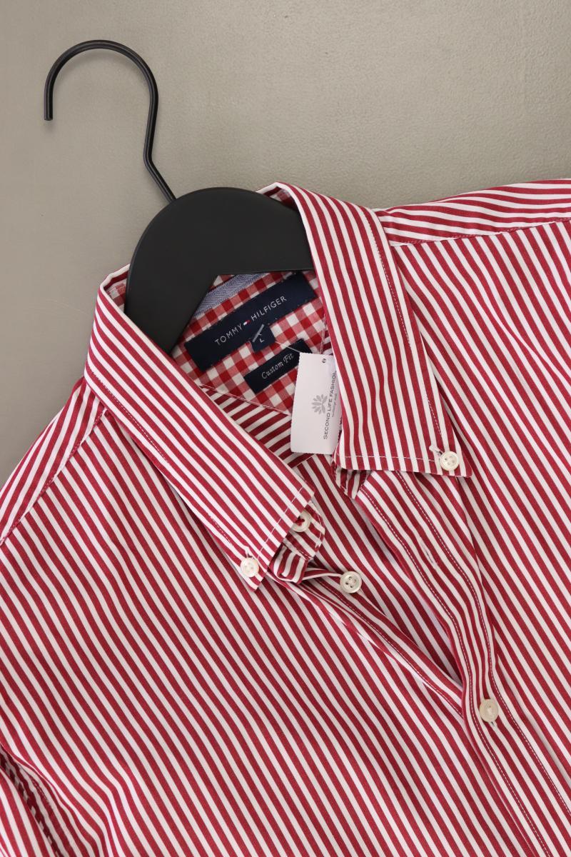 Tommy Hilfiger Langarmhemd für Herren Gr. L gestreift rot aus Baumwolle