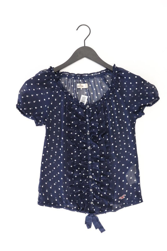 Hollister Rüschenbluse Gr. S gepunktet Kurzarm blau aus Polyester