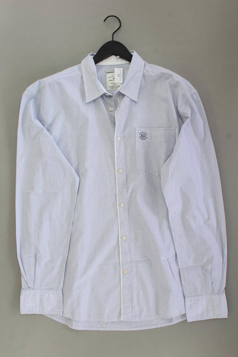 Tom Tailor Langarmhemd für Herren Gr. XXL blau aus Baumwolle