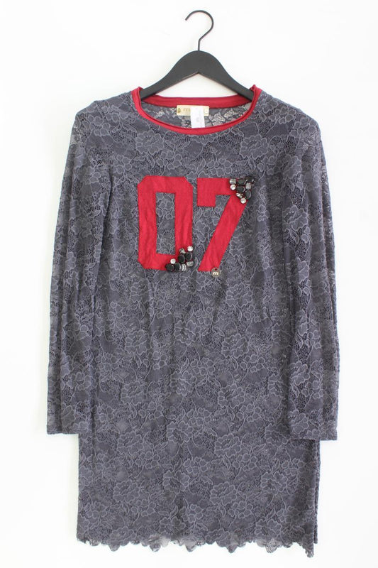 Met Jeans Spitzenkleid Gr. M mit Blumenmuster Langarm grau