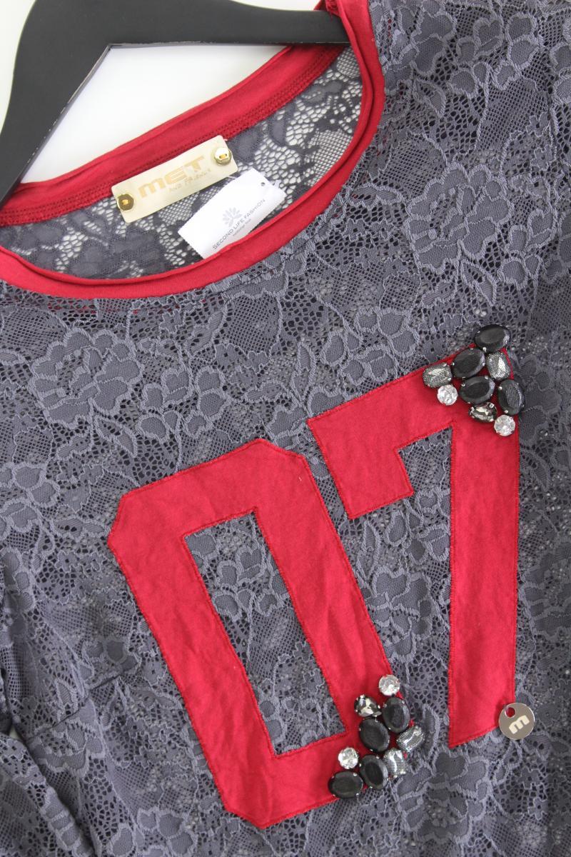 Met Jeans Spitzenkleid Gr. M mit Blumenmuster Langarm grau