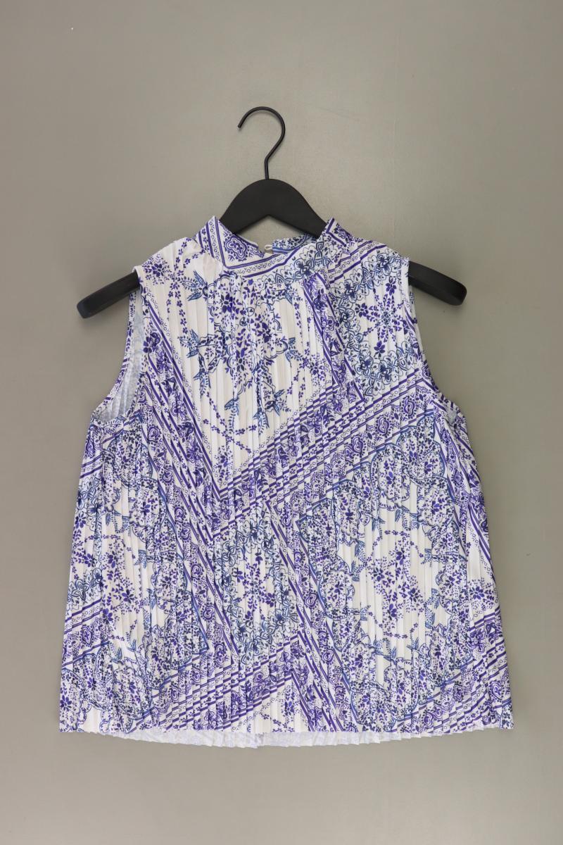 H&M Plisséebluse Gr. S mit Blumenmuster Ärmellos blau aus Polyester
