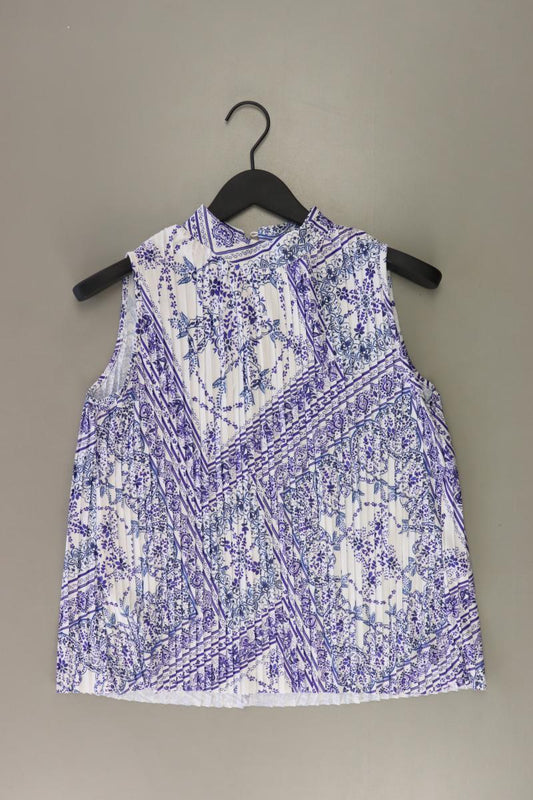 H&M Plisséebluse Gr. S mit Blumenmuster Ärmellos blau aus Polyester