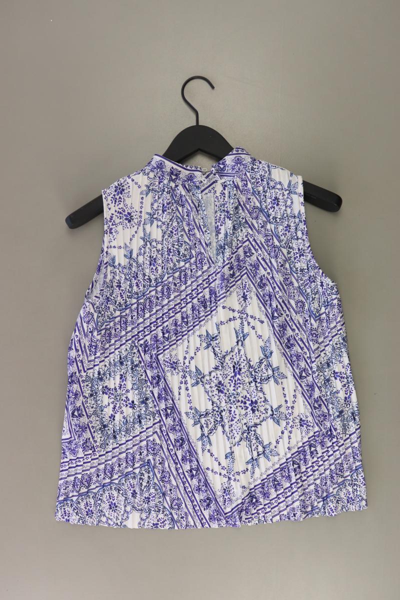 H&M Plisséebluse Gr. S mit Blumenmuster Ärmellos blau aus Polyester